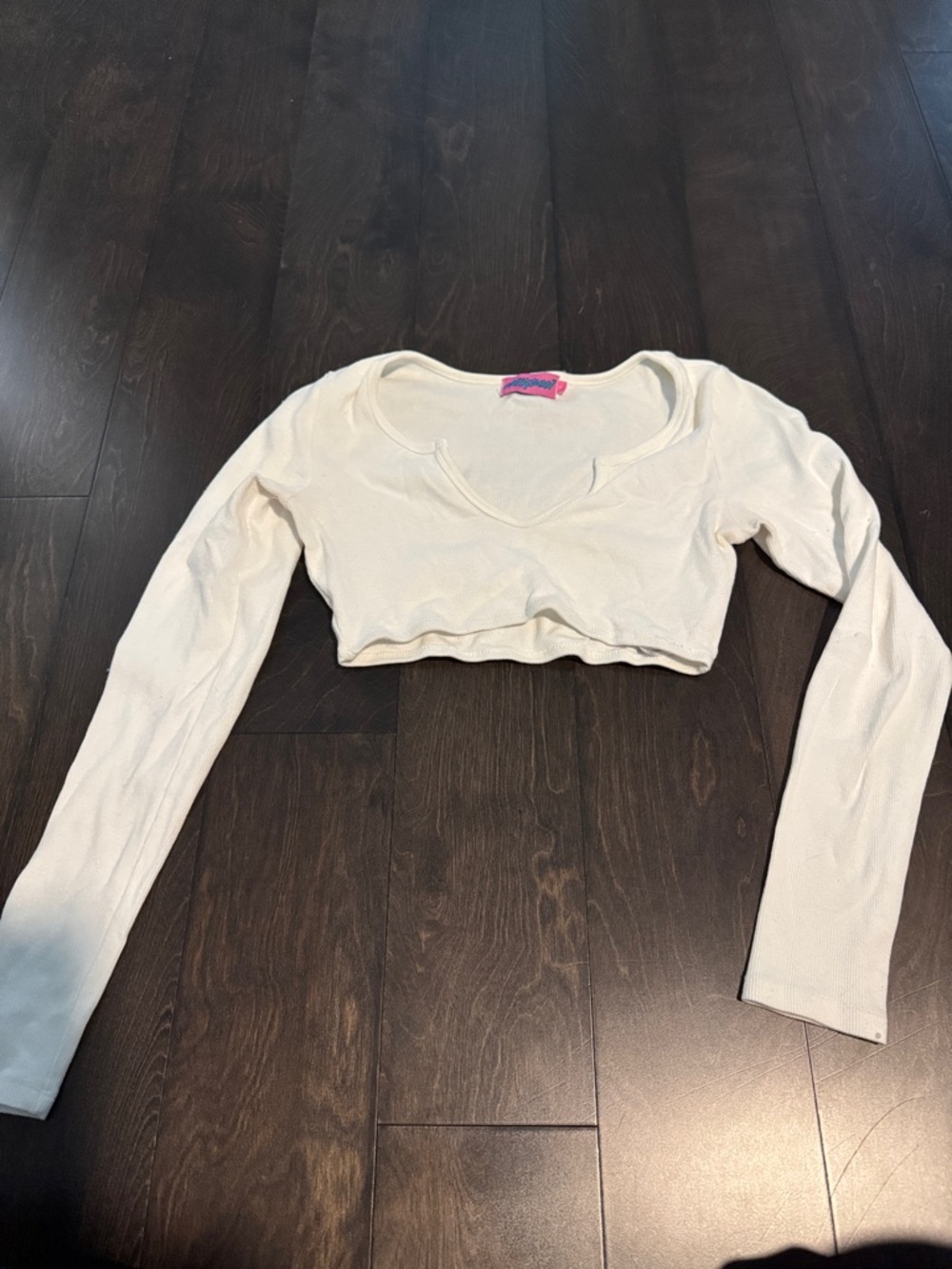 Edikted Cream Cropped Long-Sleeve V-Neck Top